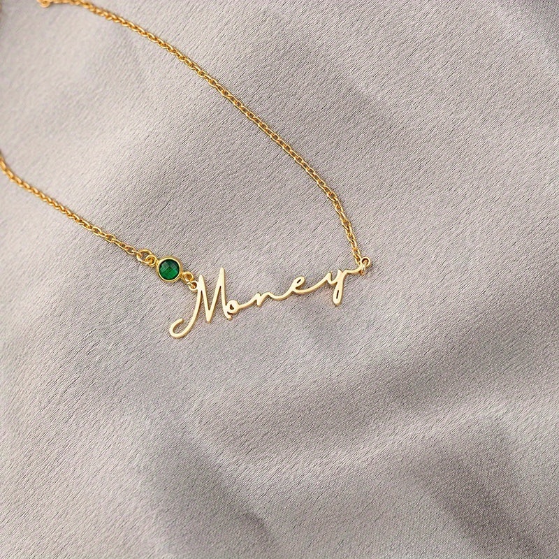 Custom Birthstone Name Necklace, 18K Gold Plated